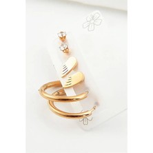 Euromoda Çelik Kanat Tasarımlı Halka ve Tektaş Küpeli 3lü Çelik Küpe Seti