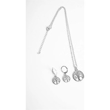 Euromoda Yaşam Ağacı Tasarımlı Gold ve Gümüş Renkleri Kolye Küpe Takım Seti