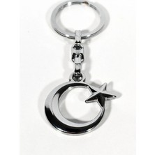 Moncuk Design Gümüş Renkli Ay Yıldızlı 3 Boyutlu Metal Anahtarlık