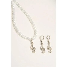 Euromoda Sol Anahtarı Tasarımlı Inci Boncuklu Kolye Küpe Takı Seti