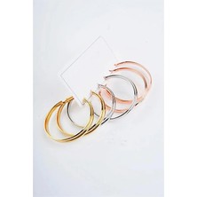 Euromoda Çift Sıralı Halka Tasarımlı Gold Gümüş ve Rose Renk Sade Halka Set