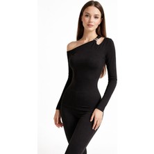 Sagre&Sisters Siyah Uzun Kollu Gold Metal Tokalı Bluz