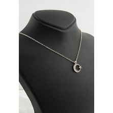 Euromoda Ay Yıldız Tasarımlı Zirkon Taşlı Gümüş Kaplamalı Klipsli Kolye