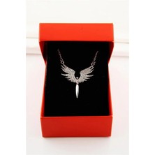 Euromoda Kutulu Beyaz Taşlı Mikail Meleği Model Gümüş Kaplamalı Zirkon Taşlı Kolye