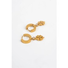 Euromoda Çelik Yonca Tasarımlı Gold Renkli Kancalı Sallantılı Çelik Küpe