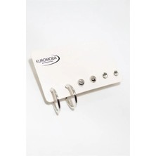 Euromoda Halka Tektaş Top Küpeli 3lü Küpe Seti