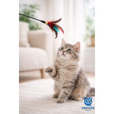 Ventoze Çıngıraklı Tüylü Kedi Oyun Çubuğu 50 cm | Interaktif Kedi Oltası Renkli Egzersiz ve Oyun Değneği