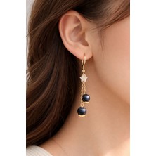 Aurevyn Design Yıldız Taşı Altın Kaplama Çiçek Detaylı Sallantılı Kadın Küpe