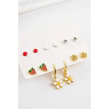 Euromoda Papatya Çilek ve Kar Tanesi Tasarımlı Tektaş ve Renkli Top Küpeli Küpe 12LI Seti