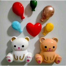 Sekizli Magnet Ayıcık Sevgili, Kalp Balon Magnet Buzdolabı Mıknatısı Süsü