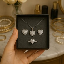 Genel Paslanmaz Çelik Kalpli Zirkon Taşlı Üçlü Takı Seti (Kolye, Küpe, Yüzük)