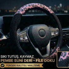 Valente Lusso Geçmeli Direksiyon Kılıfı Rosa Leopar 38-40 Cm. %100 Yerli Üretim.