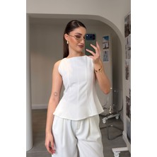 Magarde Peplum Detaylı Bluz- Ekru