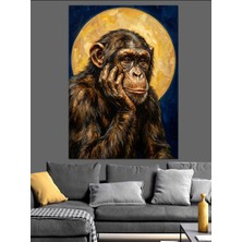 Tablomega Dolunay Önünde Düşünen Maymun Portresi Dekoratif Kanvas - Mdf Ahşap Tablo