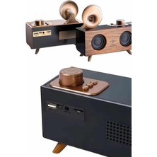 AyrStore Buğz Bluetooth Nostalji Speaker Radyo Gramofon Ahşap Renk Vintage