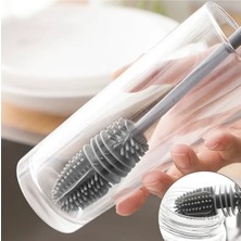 Genel Silikon Uzun Saplı Bardak ve Şişe Temizleme Fırçası | Esnek Kıllı, Ergonomik Saplı, 28 cm