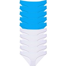 Leopardess 10 adet Süper Eko Set Likralı Kadın Slip Beyaz Mavi