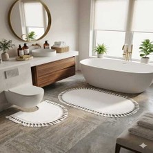 Altun Carpet 2li Kılozet Yakımı Pelüş Halı Ponpon Saçaklı 60X100+50X60 12MLHAVYUKSEKLİĞİ Var2 cm Kalınlık Var