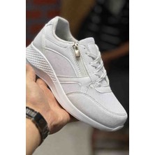 Butik Ayvitrin Spor Ayakkabı Unisex Fermuarlı Bağcıklı Beyaz