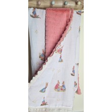 Leylace Yeni Model Tavşan Desenli Müslin ve Peluş Kumaş Kız Bebek Battaniyesi