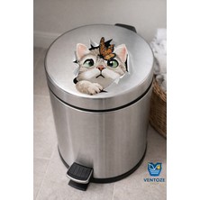 Ventoze Kedi Tasarımlı Duvar ve Buzdolabı Sticker | Dekoratif Mobilya Banyo Laptop Etiketi (18X27 Cm)