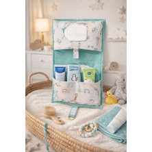 Flow Home Bebek Alt Değiştirme Organizer Bez Mendil Düzenleyici Beşik Park Yatak Organizer Mavi