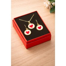 Zero Land Drnds Kalp Mineli Kutulu Kolye Set - Kırmızı