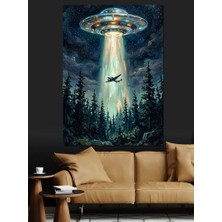 Tablomega Orman Üzerinde Uçan Daire Ufo Dekoratif Kanvas - Mdf Ahşap Tablo