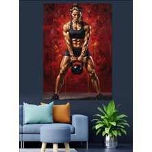 Tablomega Halter Kaldıran Güçlü Kaslı Kadın Dekoratif Kanvas - Mdf Ahşap Tablo