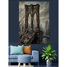 Tablomega Brooklyn Köprüsü Siyah Beyaz Tablo Dekoratif Kanvas - Mdf Ahşap Tablo