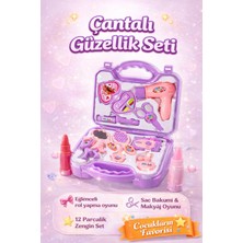 Denapcal Kız Çocuk Çantalı Güzellik Seti Oyuncak Makyaj Seti 12 Parça Rol Yapma Oyunu