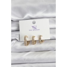 Bazarhane Gold Renk Pirinç Zirkon Taşlı Kalpli Kadın Küpe