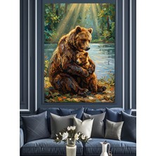 Artmeg Yavrusuna Sarılan Anne Ayı Tablosu Dekoratif Kanvas - Mdf Ahşap Tablo