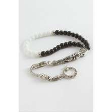 Zero Land Drnds Siyah Beyaz Mat Onix Ceyt Doğaltaş Tesbih 6 mm - Siyah