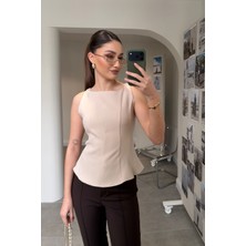 Magarde Peplum Detaylı Bluz- Bej