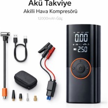 Bubitechh ST-9650 12000MAH Akü Takviye Cihazı Jump Starter Hava Kompresörü Lastik Şişirme Pompası Powerbank Siyah