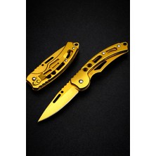 Haki Store Gold Altın Renk Katlanabilir Paslanmaz Çelik Klipsli Kemere Takılabilir Anahtarlık Cep Çakısı 15CM