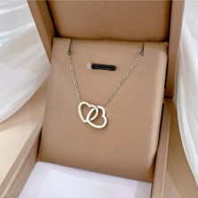 Genel Paslanmaz Çelik Iç Içe Kalp Kolye - Sevgiyi Yansıtan Zarif Tasarım