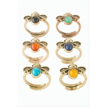 Zero Land Drnds Uğur Böceği Doğaltaşlı Otk Yüzük - Sarı Akik