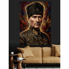 Tablomega Kalpaklı ve Üniformalı Atatürk Portresi Dekoratif Kanvas - Mdf Ahşap Tablo