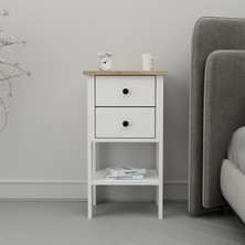 Mandosi Mobilya Çift Çekmeceli Komodin Beyaz Meşe Plus