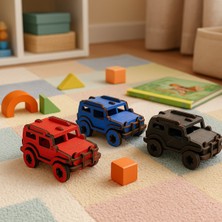 Genel El Yapımı Doğal Ahşap 3’lü Oyuncak Araba Seti (Kırmızı/mavi/siyah)