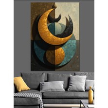 Artmeg Modern Soyut Ay ve Yıldız Dekoratif Kanvas - Mdf Ahşap Tablo