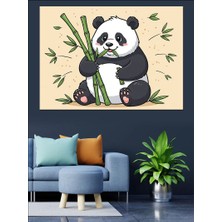 Tablomega Bambu Yiyen Sevimli Panda Illüstrasyonu Dekoratif Kanvas - Mdf Ahşap Tablo