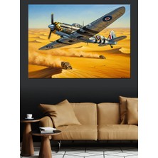 Tablomega Çölde Uçan Klasik Savaş Uçağı Dekoratif Kanvas - Mdf Ahşap Tablo