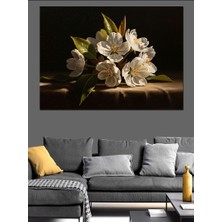 Tablomega Vazoda Beyaz Bahar Çiçekleri Buketi Dekoratif Kanvas - Mdf Ahşap Tablo