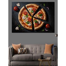 Tablomega Dilimlenmiş Taze ve Karışık Pizza Dekoratif Kanvas - Mdf Ahşap Tablo