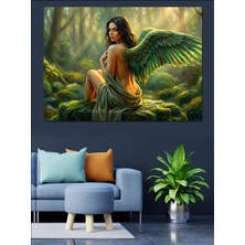 Tablomega Kanatlı Yeşil Elbiseli Doğa Perisi Dekoratif Kanvas - Mdf Ahşap Tablo