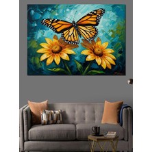 Tablomega Ayçiçekleri ve Turuncu Kelebek Portresi Dekoratif Kanvas - Mdf Ahşap Tablo
