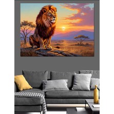 Tablomega Gün Batımında Savanada Erkek Aslan Dekoratif Kanvas - Mdf Ahşap Tablo
